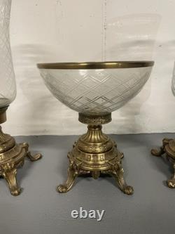 Vintage Heavy Brass and Glass Hurricane Candle Holder (French Style) 3 set