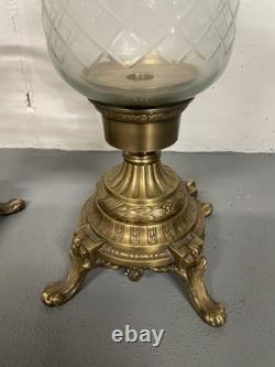 Vintage Heavy Brass and Glass Hurricane Candle Holder (French Style) 3 set