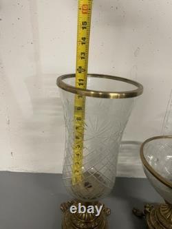 Vintage Heavy Brass and Glass Hurricane Candle Holder (French Style) 3 set