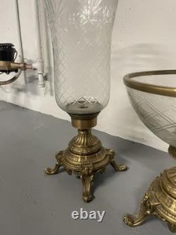Vintage Heavy Brass and Glass Hurricane Candle Holder (French Style) 3 set
