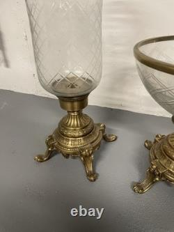 Vintage Heavy Brass and Glass Hurricane Candle Holder (French Style) 3 set