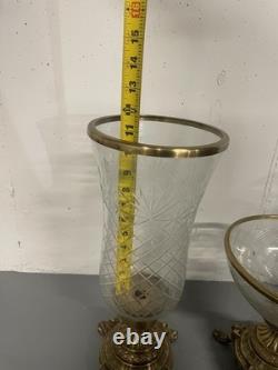 Vintage Heavy Brass and Glass Hurricane Candle Holder (French Style) 3 set