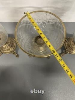 Vintage Heavy Brass and Glass Hurricane Candle Holder (French Style) 3 set