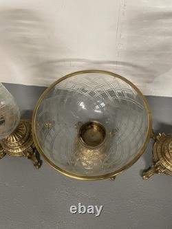 Vintage Heavy Brass and Glass Hurricane Candle Holder (French Style) 3 set