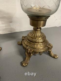 Vintage Heavy Brass and Glass Hurricane Candle Holder (French Style) 3 set