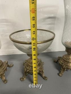 Vintage Heavy Brass and Glass Hurricane Candle Holder (French Style) 3 set