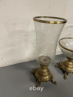 Vintage Heavy Brass and Glass Hurricane Candle Holder (French Style) 3 set