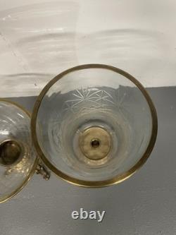 Vintage Heavy Brass and Glass Hurricane Candle Holder (French Style) 3 set