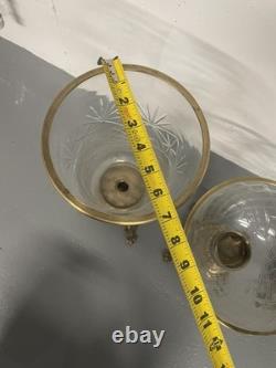 Vintage Heavy Brass and Glass Hurricane Candle Holder (French Style) 3 set