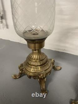 Vintage Heavy Brass and Glass Hurricane Candle Holder (French Style) 3 set