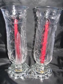 Vintage Heisey Hurricane Candle Holders, Engraved Cut Glass Lamps, Stunning