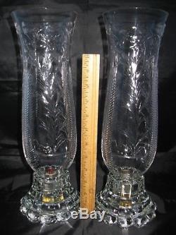 Vintage Heisey Hurricane Candle Holders, Engraved Cut Glass Lamps, Stunning