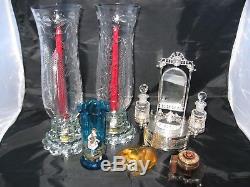 Vintage Heisey Hurricane Candle Holders, Engraved Cut Glass Lamps, Stunning