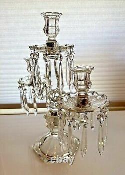 Vintage Heisey Old Williamsburg 3-Light Candelabra Including Crystal Prisms