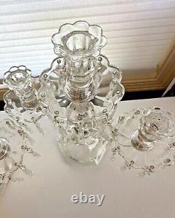 Vintage Heisey Old Williamsburg 3-Light Candelabra Including Crystal Prisms