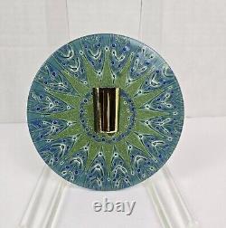 Vintage Higgins Fused Art Glass Wall Sconce Candle Holder Blue Sunburst