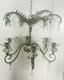 Vintage Hollywood Regency Palm Leaf Chandelier Glass Candle Holders & Prisms