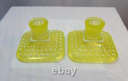 Vintage Imperial Glass Co Vaseline Candle Holders