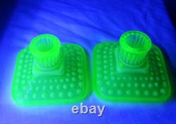 Vintage Imperial Glass Co Vaseline Candle Holders