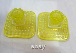 Vintage Imperial Glass Co Vaseline Candle Holders