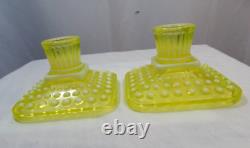 Vintage Imperial Glass Co Vaseline Candle Holders