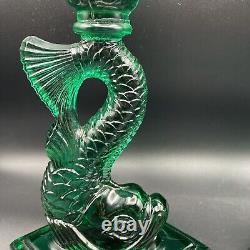 Vintage Imperial MMA Koi Fish Glass Candlestick Candle Holder 11 Teal Green