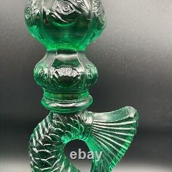 Vintage Imperial MMA Koi Fish Glass Candlestick Candle Holder 11 Teal Green