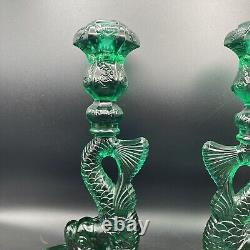 Vintage Imperial MMA Koi Fish Glass Candlestick Candle Holder 11 Teal Green