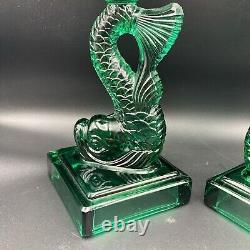 Vintage Imperial MMA Koi Fish Glass Candlestick Candle Holder 11 Teal Green