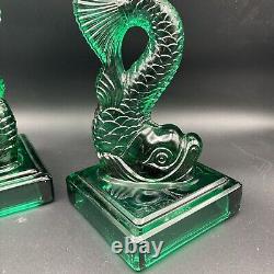 Vintage Imperial MMA Koi Fish Glass Candlestick Candle Holder 11 Teal Green