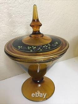 Vintage Indiana Glass Amber Art Deco Console 6 Pc. Set 2 Compote Candle Holders