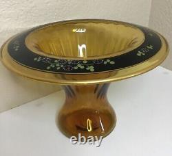Vintage Indiana Glass Amber Art Deco Console 6 Pc. Set 2 Compote Candle Holders