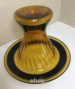 Vintage Indiana Glass Amber Art Deco Console 6 Pc. Set 2 Compote Candle Holders