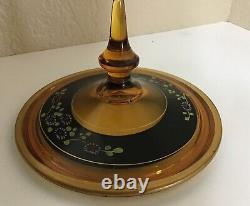 Vintage Indiana Glass Amber Art Deco Console 6 Pc. Set 2 Compote Candle Holders