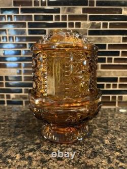 Vintage Indiana Glass Amber Stars And Bars Fairy Lamp Votive Holder 6½