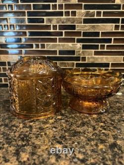 Vintage Indiana Glass Amber Stars And Bars Fairy Lamp Votive Holder 6½
