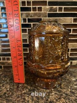 Vintage Indiana Glass Amber Stars And Bars Fairy Lamp Votive Holder 6½