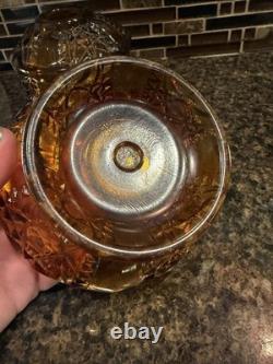 Vintage Indiana Glass Amber Stars And Bars Fairy Lamp Votive Holder 6½