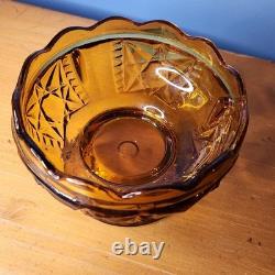 Vintage Indiana Glass Amber Stars & Bars Fairy Lamp