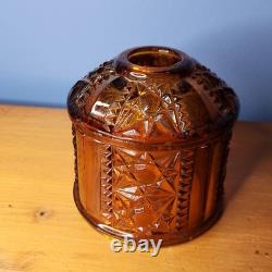 Vintage Indiana Glass Amber Stars & Bars Fairy Lamp