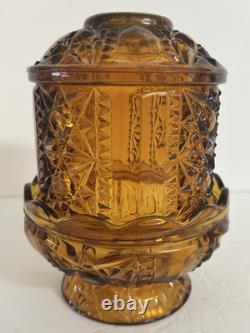 Vintage Indiana Glass Amber Stars and Bars Fairy Lamp