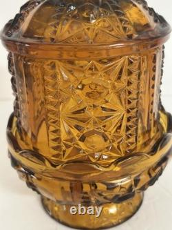 Vintage Indiana Glass Amber Stars and Bars Fairy Lamp