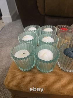 Vintage Indiana Glass Candle Holder Lot 15 Multi Color Ribbed USA Pressed Glass