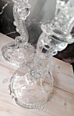 Vintage Indiana Glass Candlesticks Pair #303 Clear 8.5 x 5 base 1930 no flaws