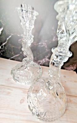Vintage Indiana Glass Candlesticks Pair #303 Clear 8.5 x 5 base 1930 no flaws