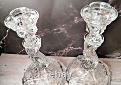 Vintage Indiana Glass Candlesticks Pair #303 Clear 8.5 x 5 base 1930 no flaws