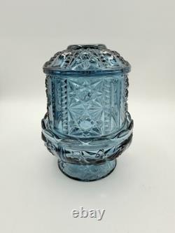 Vintage Indiana Glass Stars & Bars Fairy Lamp Colonial Blue
