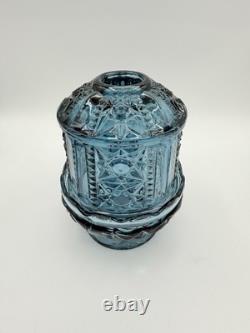 Vintage Indiana Glass Stars & Bars Fairy Lamp Colonial Blue