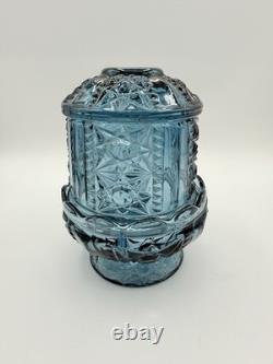Vintage Indiana Glass Stars & Bars Fairy Lamp Colonial Blue