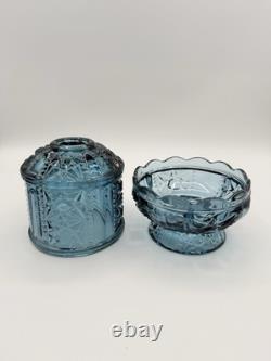 Vintage Indiana Glass Stars & Bars Fairy Lamp Colonial Blue